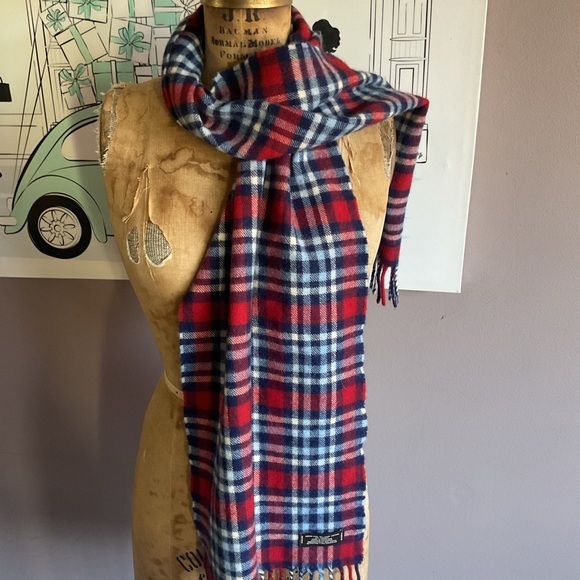 Vintage Coach Red White and Blue Tartan Check wool scarf - Picture 5 of 7